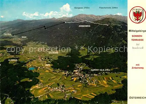 AK / Ansichtskarte Innsbruck Sonnenterrasse mit Zirbenweg Fliegeraufnahme Innsbruck