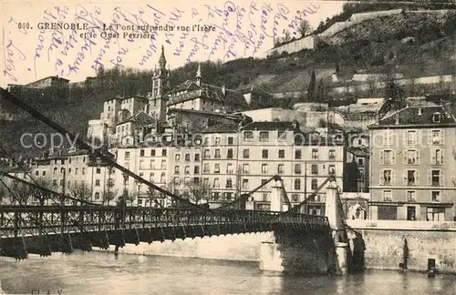 AK / Ansichtskarte Grenoble Le Pont suspendu sur l Isere et le Quai Perriere Grenoble