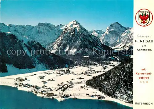 AK / Ansichtskarte Pertisau_Achensee Winterpanorama mit Karwendelgebirge Fliegeraufnahme Pertisau Achensee