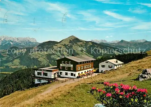 AK / Ansichtskarte Niederau_Wildschoenau Markbachjochhaus Blick gegen Kaisergebirge Hohe Salve Loferer und Leoganger Steinberge Niederau Wildschoenau