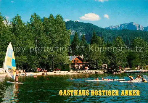 AK / Ansichtskarte Grundlsee_Steiermark Gasthaus Rostiger Anker Badestrand Windsurfen Alpenblick Grundlsee_Steiermark