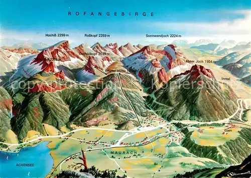 AK / Ansichtskarte Maurach_Achensee mit Rofangebirge aus der Vogelperspektive Maurach Achensee