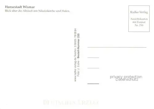 AK / Ansichtskarte Wismar_Mecklenburg Fliegeraufnahme Altstadt Nikolaikirche Hafen Wismar_Mecklenburg