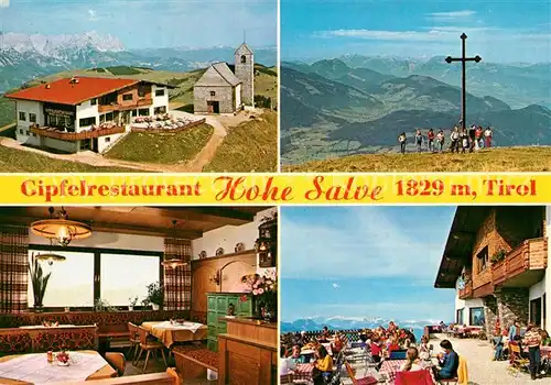 AK / Ansichtskarte Hopfgarten_Brixental Gipfelrestaurant Hohe Salve Sonnenterrasse Gipfelkreuz Fernsicht Alpenpanorama Hopfgarten Brixental