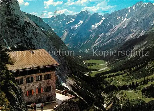 AK / Ansichtskarte Karwendelhaus Talblick Alpenpanorama Karwendelhaus