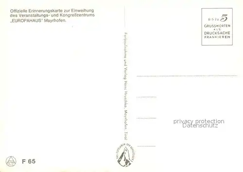 AK / Ansichtskarte Mayrhofen_Zillertal Offizielle Erinnerungskarte zur Einweihung des Kongresszentrum Europahaus Alpenpanorama Mayrhofen_Zillertal