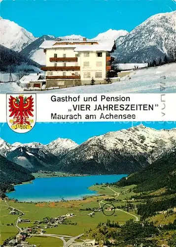 AK / Ansichtskarte Maurach_Achensee Gasthof Pension Vier Jahreszeiten Alpenpanorama Fliegeraufnahme Maurach Achensee