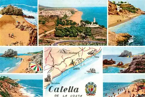 AK / Ansichtskarte Calella Teilansichten Kuestenlandschaft Strand Felsen Landkarte Calella