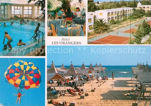 AK / Ansichtskarte Hammamet Hotel Les Orangers Restaurant Hallenbad Fallschirmspringen Strand Tennisplatz Hammamet