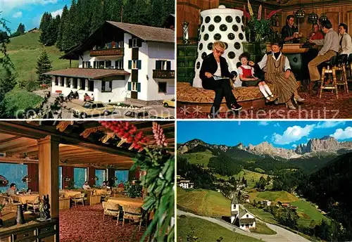 AK / Ansichtskarte Tiers_Dolomiten Pension Panorama Restaurant Kamin Bar Landschaftspanorama Tiers Dolomiten