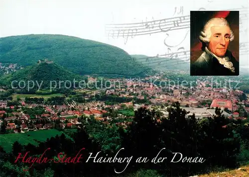 AK / Ansichtskarte Hainburg_Donau Panorama Blick vom Braunsberg mit Schlossberg Portrait Haydn Komponist Hainburg Donau