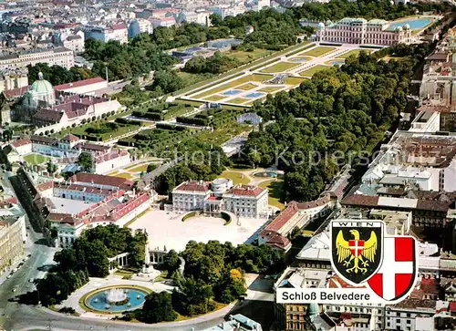 AK / Ansichtskarte Wien Belvedere Gartenschloss des Prinzen Eugen von Savoyen Palais Schwarzenberg Kloster Fliegeraufnahme Wien