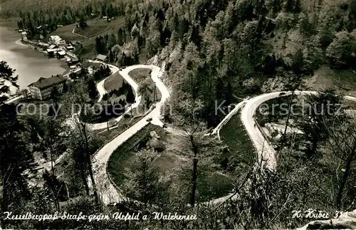 AK / Ansichtskarte Urfeld_Walchensee Fliegeraufnahme Kesselbergpass Strasse  Urfeld Walchensee