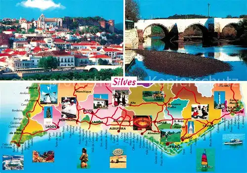 AK / Ansichtskarte Silves_Algarve Panoramakarte Stadtpanorama Bruecke Silves Algarve