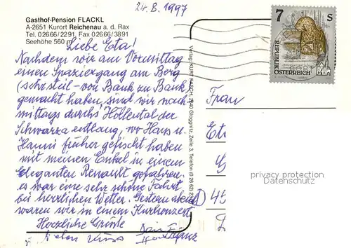 AK / Ansichtskarte Reichenau_Rax Gasthof Pension Flackl Reichenau Rax