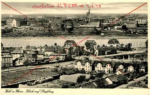 AK / Ansichtskarte Kehl_Rhein Panorama Blick auf Strassburg Zensur Kehl_Rhein