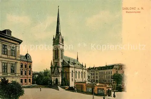 AK / Ansichtskarte Gablonz_Neisse_Tschechien Bismarckplatz Kirche Gablonz_Neisse_Tschechien