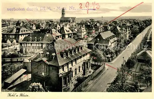 AK / Ansichtskarte Kehl_Rhein Stadtbild mit Kirche Zensur Stempel Kehl_Rhein