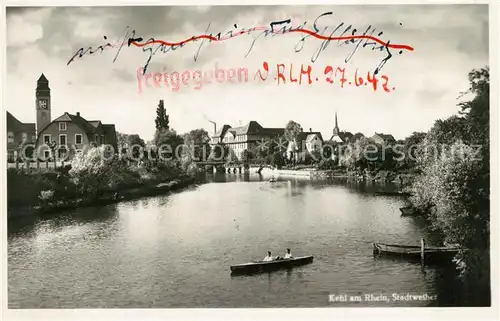 AK / Ansichtskarte Kehl_Rhein Stadtweiher Zensur Stempel freigegeben Kehl_Rhein