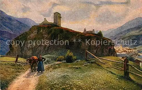 AK / Ansichtskarte Ardez Ruine Steinsberg Kuenstlerkarte Ardez