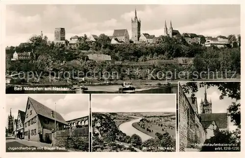 AK / Ansichtskarte Bad_Wimpfen Blick ueber den Neckar zur Stadt Jugendherberge Blauer Turm Neckartal Hohenstaufenkaiserpfalz Bad_Wimpfen