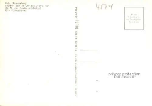 AK / Ansichtskarte Vorderstoder Cafe Stockerberg Terrasse Gastraum Kirche Vorderstoder