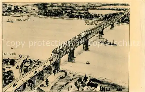 AK / Ansichtskarte Fredericia Stadtteil Snoghoj Kongebro Gaarden Bruecke aus der Vogelperspektive Kuenstlerkarte Fredericia
