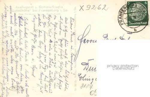 AK / Ansichtskarte Frankenberg_Sachsen Ausflugsort Luetzelhoehe Gaststaette Restaurant Terrasse Frankenberg Sachsen