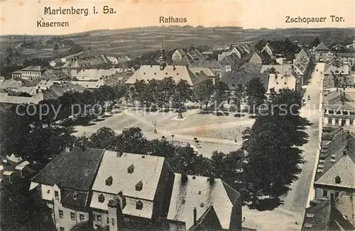 AK / Ansichtskarte Marienberg_Erzgebirge Marktplatz Kasernen Rathaus Zschopauer Tor Marienberg Erzgebirge