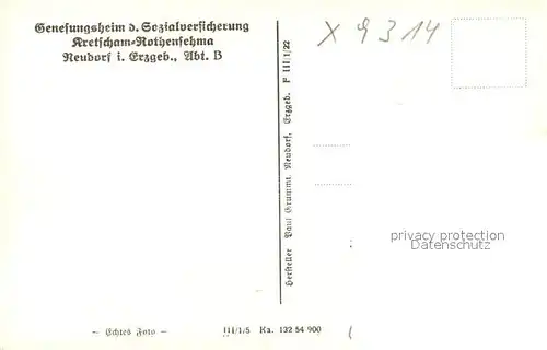 AK / Ansichtskarte Neudorf_Erzgebirge Genesungsheim der Sozialversicherung Kretscham Rothensehma Neudorf Erzgebirge