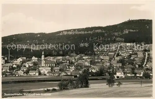 AK / Ansichtskarte Walddorf_Eibau Ortsansicht mit Kirche Sommerfrische mit Kottmar 