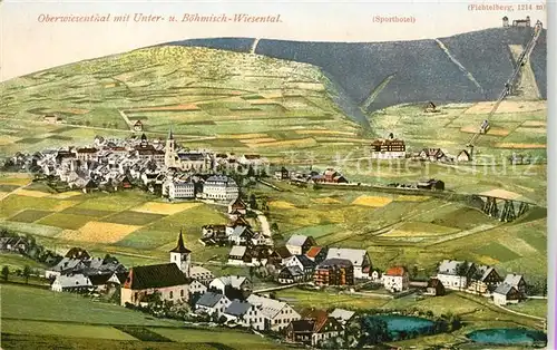AK / Ansichtskarte Oberwiesenthal_Erzgebirge mit Unterwiesenthal Boehmisch Wiesenthal Sporthotel Fichtelberg Oberwiesenthal Erzgebirge