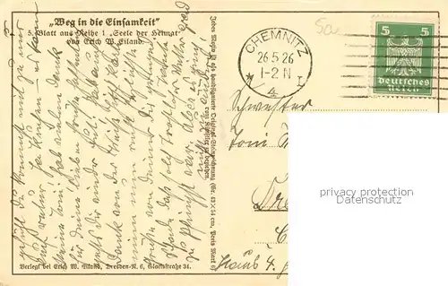 AK / Ansichtskarte Chemnitz Weg in die Einsamkeit 5. Blatt aus Reihe 1 Seele der Heimat von Erich W. Eiland Kuenstlerkarte Chemnitz