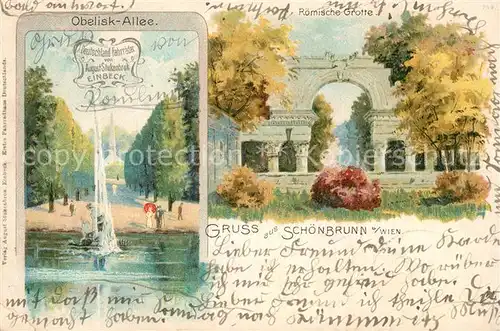 AK / Ansichtskarte Wien Schloss Schoenbrunn Obelisk Allee Roemische Grotte Litho Wien