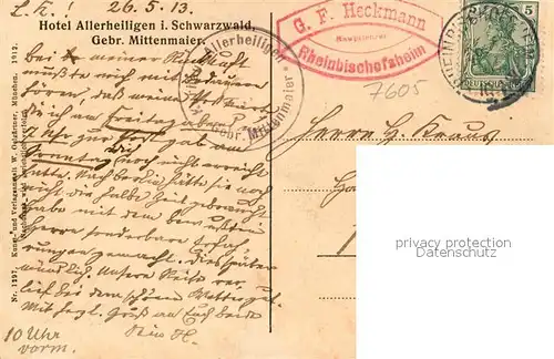 AK / Ansichtskarte Allerheiligen_Oppenau Hotel Allerheiligen Schwarzwald Allerheiligen_Oppenau