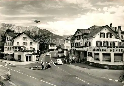 AK / Ansichtskarte Buchs Werdenberg Churerstrasse gegen Dreischwestern Alpen Gasthaus Ochsen Buchs Werdenberg