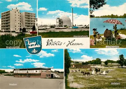 AK / Ansichtskarte Biblis Neubaugebiet Atomkraftwerk Schwimmbad Stadion Reitplatz Biblis
