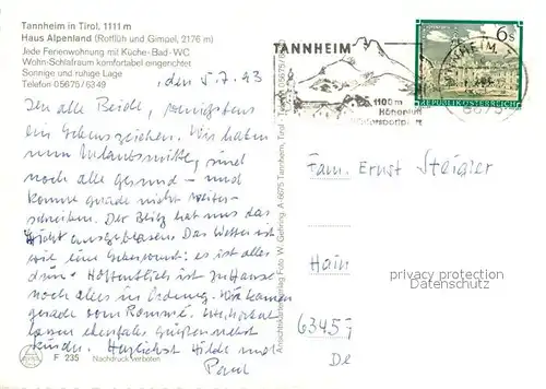 AK / Ansichtskarte Tannheim_Tirol Haus Alpenland mit Rotflueh und Gimpel Tannheim Tirol