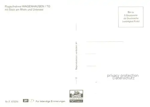 AK / Ansichtskarte Wagenhausen_TG Fliegeraufnahme mit Stein am Rhein und Untersee Wagenhausen TG