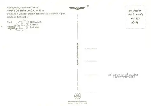 AK / Ansichtskarte Obertilliach Fliegeraufnahme mit Lienzer Dolomien und Karnische Alpen Obertilliach