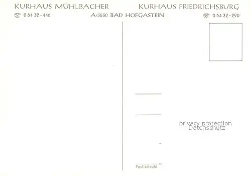 AK / Ansichtskarte Bad_Hofgastein Kurhaus Muehlbacher mit Kurhaus Friedrichsburg Bad_Hofgastein