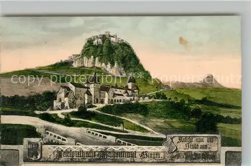AK / Ansichtskarte Singen_Hohentwiel Ansicht der Festung von der Stadt aus Festspielhalle Kuenstlerkarte Singen Hohentwiel
