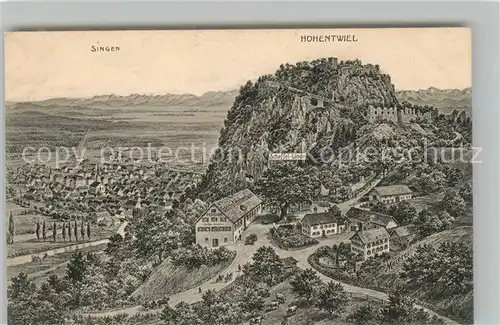 AK / Ansichtskarte Singen_Hohentwiel mit Festung Bodensee Alpenkette Kuenstlerkarte Singen Hohentwiel