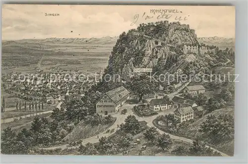 AK / Ansichtskarte Singen_Hohentwiel Panorama Festung Bodensee Alpenkette Kuenstlerkarte Singen Hohentwiel
