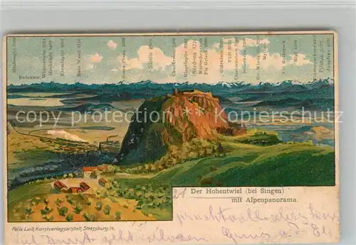 AK / Ansichtskarte Hohentwiel mit Alpenpanorama Kuenstlerkarte Hohentwiel