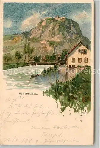 AK / Ansichtskarte Hohentwiel Partie an der Aach Blick zur Festung Kuenstlerkarte Hohentwiel