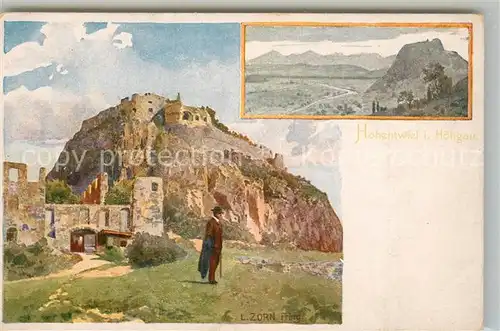 AK / Ansichtskarte Hohentwiel Festung Ruine Alpenpanorama Kuenstlerkarte Hohentwiel