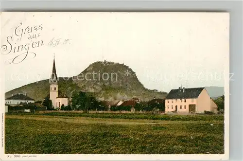 AK / Ansichtskarte Singen_Hohentwiel Ortsansicht mit Kirche mit Blick zur Festung Singen Hohentwiel