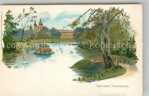 AK / Ansichtskarte Donaueschingen Schlosspark Schwanenteich Serie Schwarzwald Serie II Kuenstlerkarte Donaueschingen