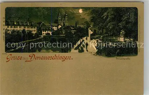 AK / Ansichtskarte Donaueschingen Donauquelle im Mondschein Kuenstlerkarte Donaueschingen